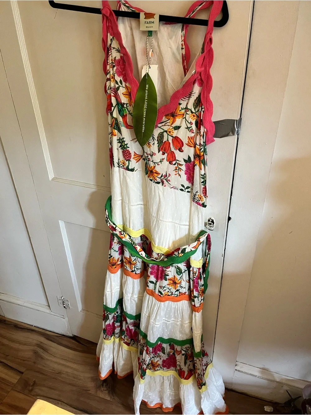 FARM Rio White Maxi Dress with Pink Straps and Multicolor Floral Print - Picture 3 of 16
